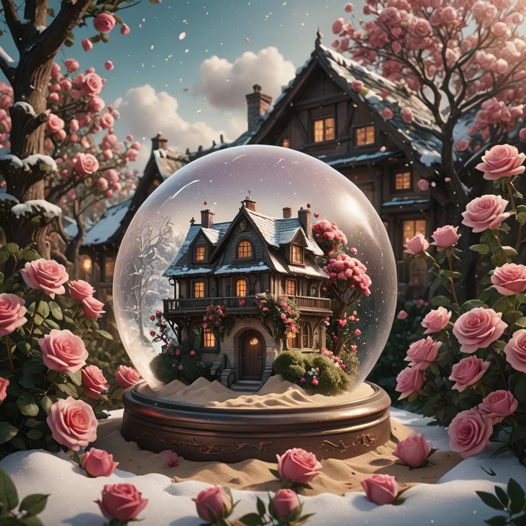 Snow Globe with Sand and Roses: Detailed Matte Painting