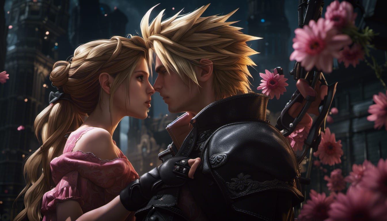 Cloud Strife and Aerith Kissing: Fantasy Concept Art