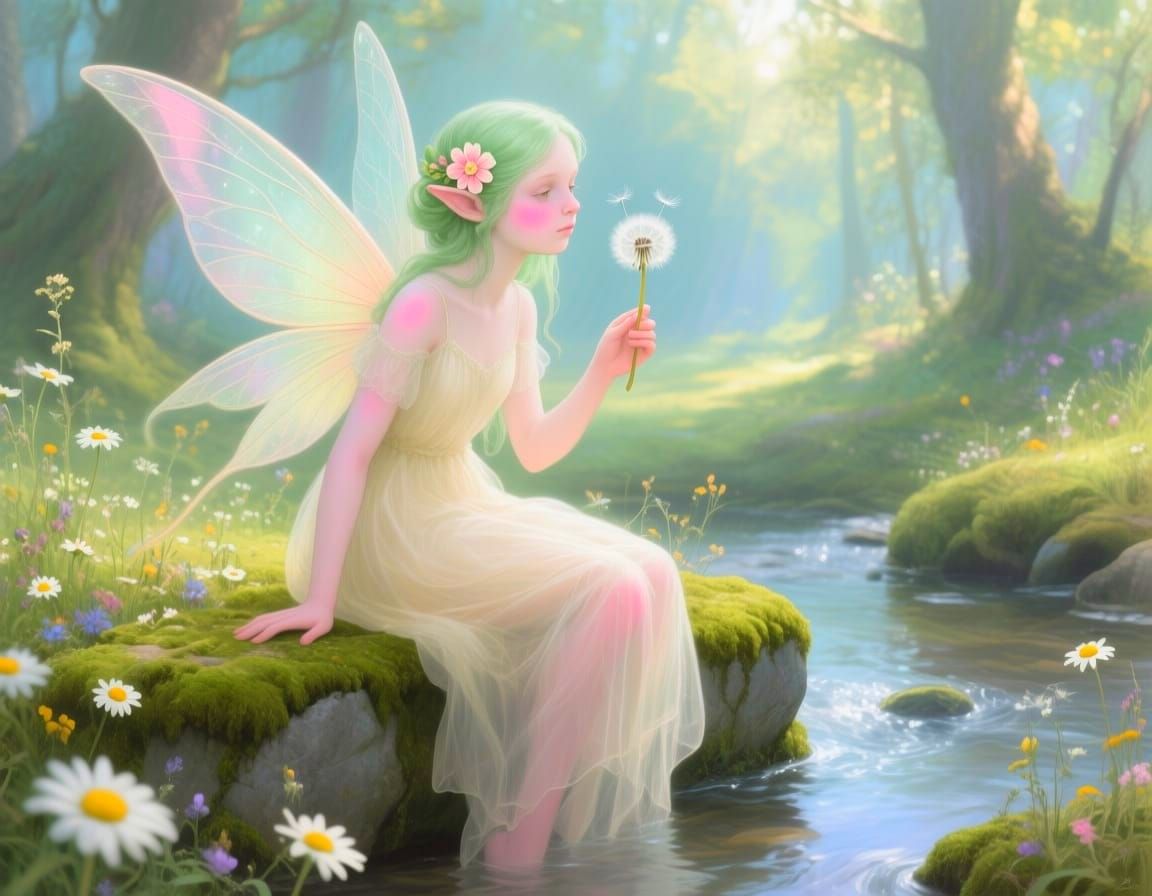 Delicate Fairy Girl in Sunlit Glade