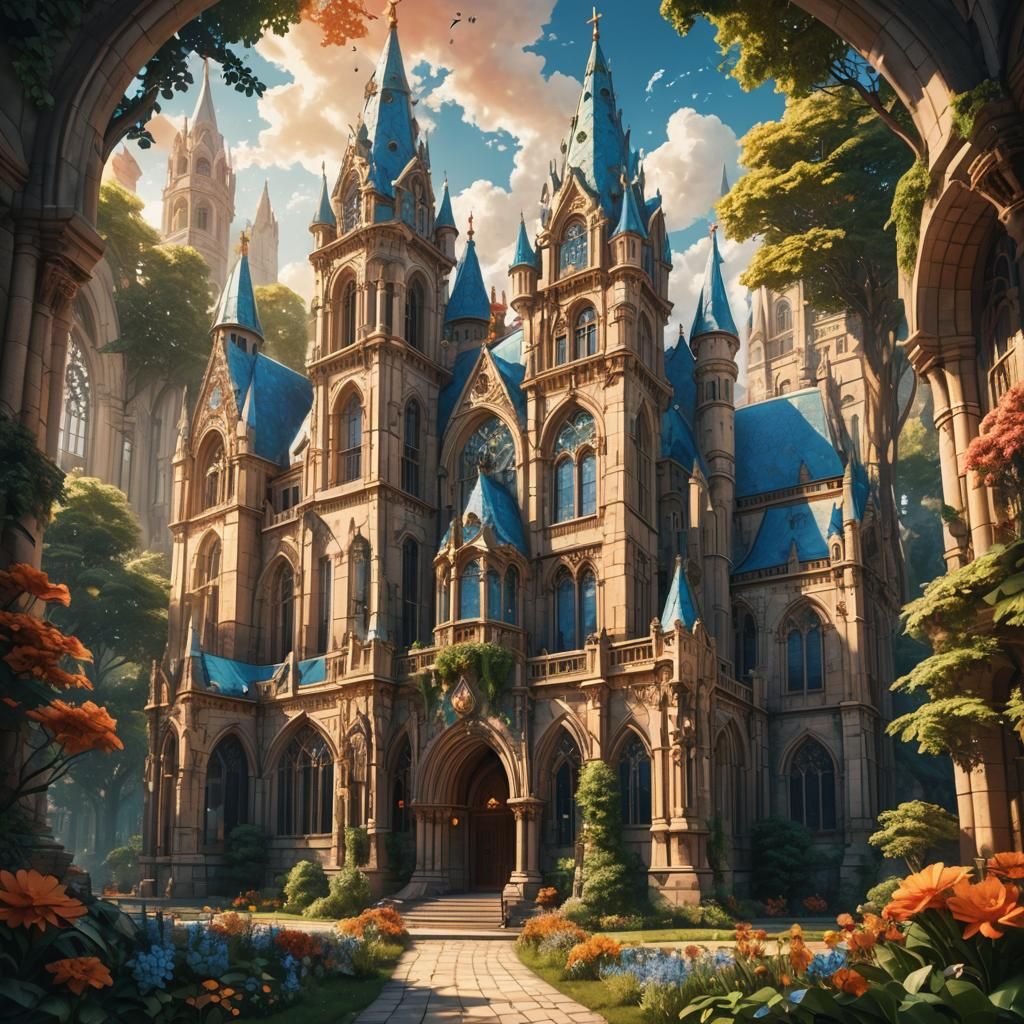 Fantastical School of Magic as Dreamlike Concept Art