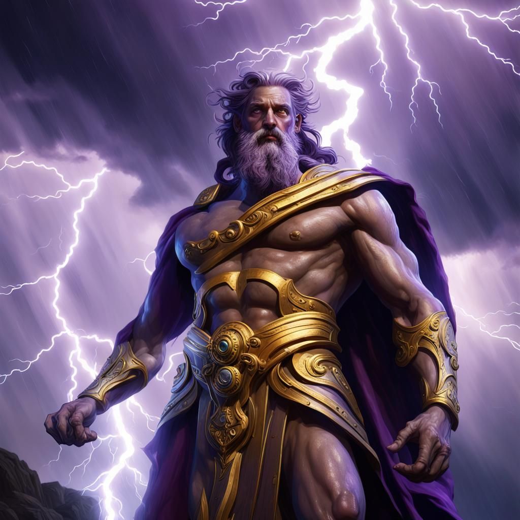 Zeus Conjuring Lightning in Dark Fantasy Art