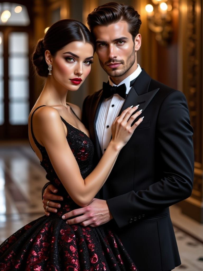 Elegant Couple in Lavish Ballroom Attire