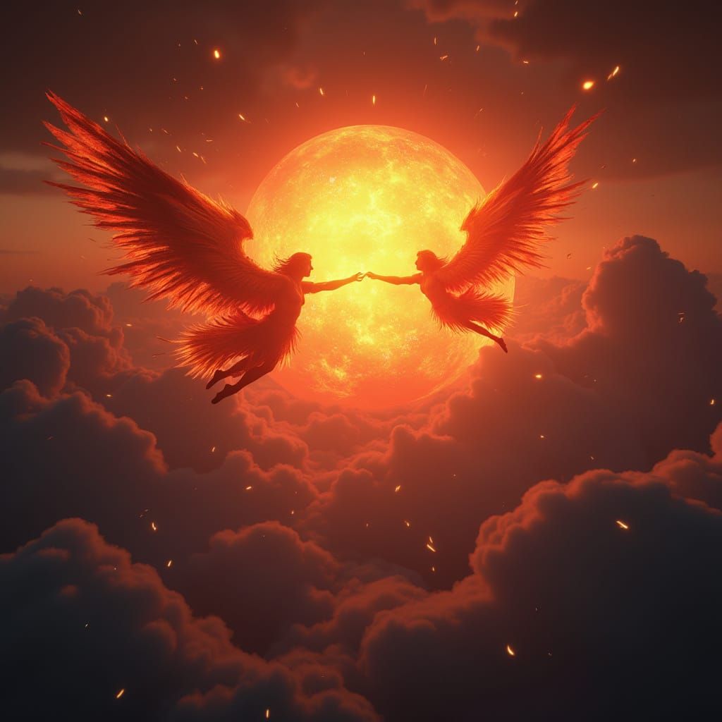 Fiery Sky with Angels in Flight