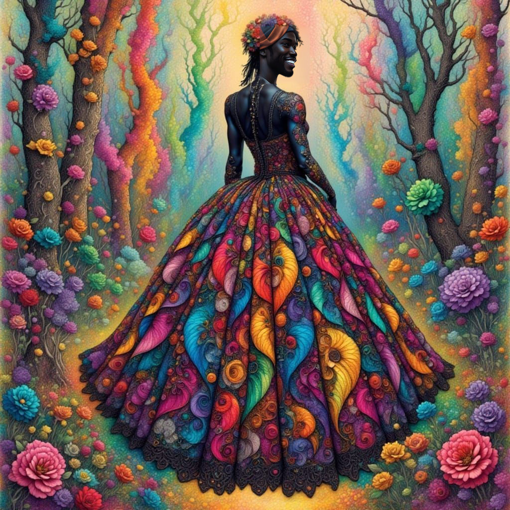 Gothic Punk Man in Rainbow Gown