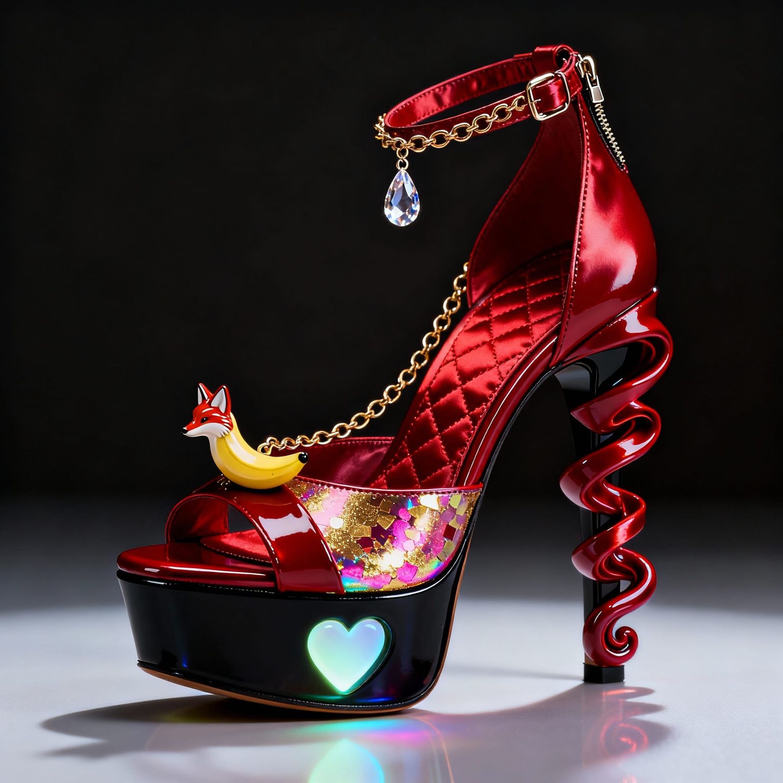 Glossy Cherry Red Stiletto Heel as Elegant Ribbon Swirl