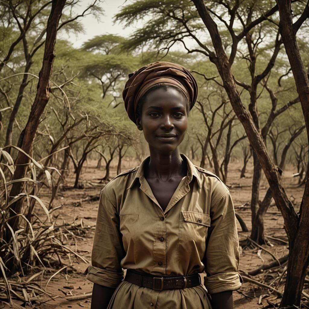 Dahomey Woman Warrior Portrait in Savanna