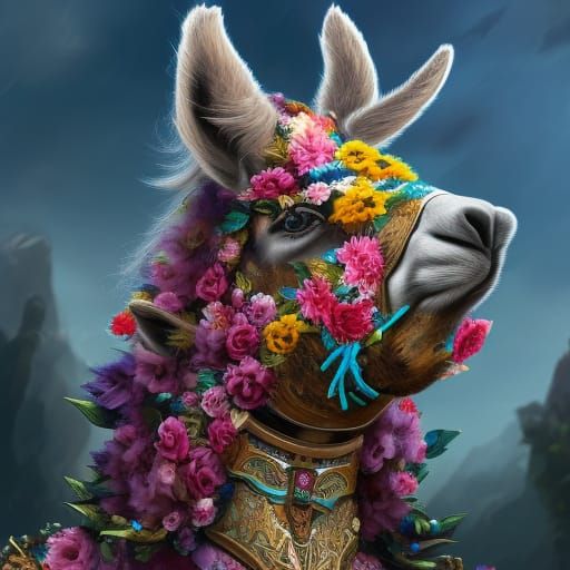 Floral Llama Warrior in Full Armor