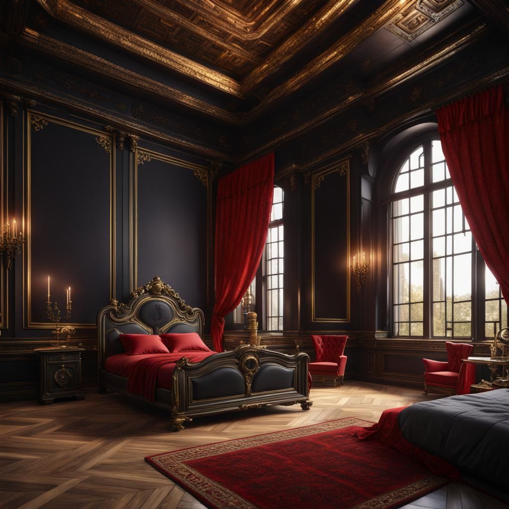 Romanesque Royal Bedroom with Gold Accents