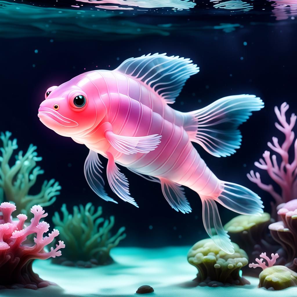 Translucent Jelly Axolotl Swimming Underwater