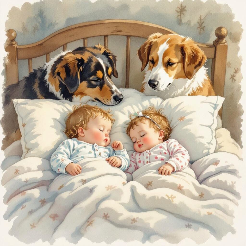 Babies Sleeping Under Watchful Eye, in Whimsical Style