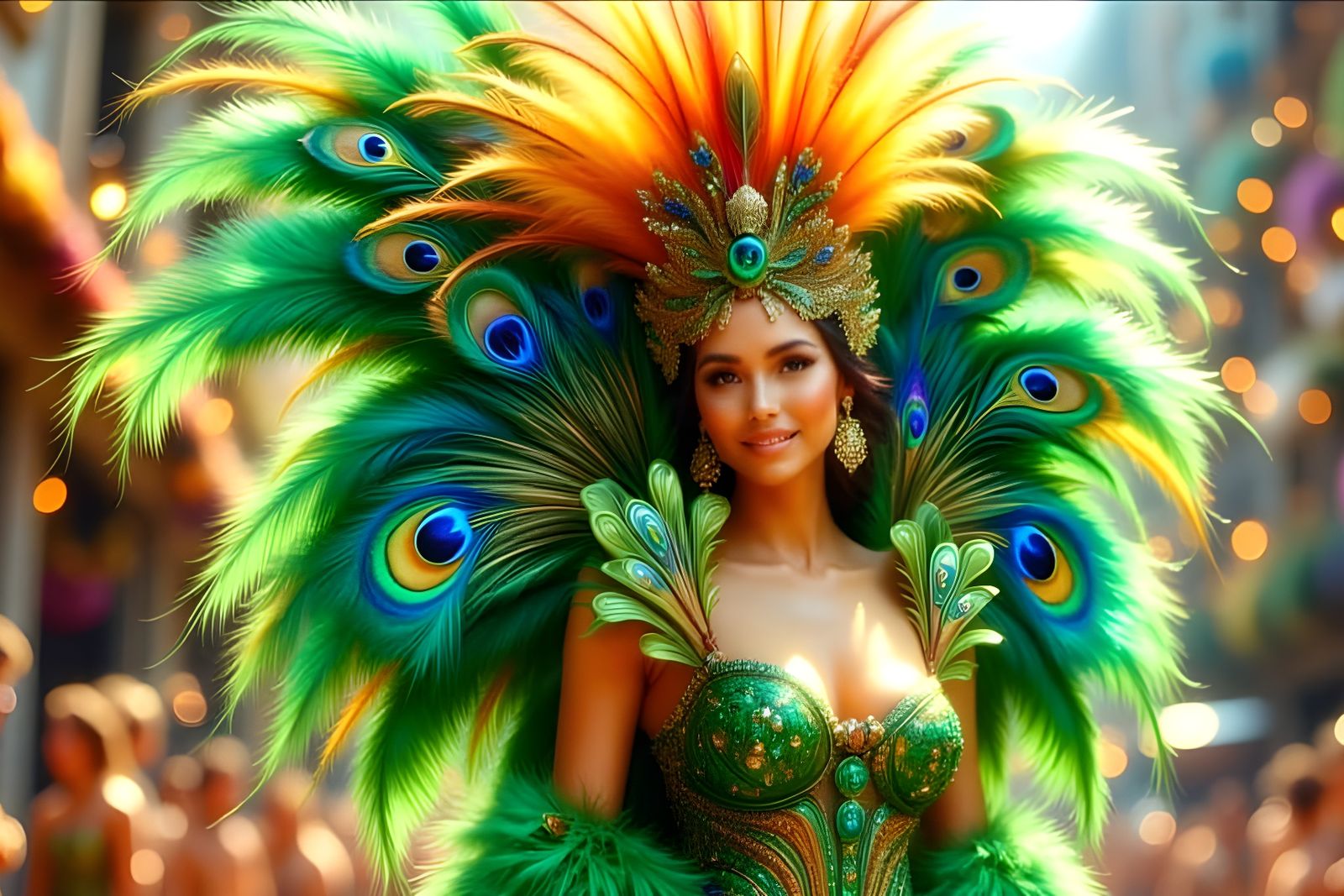 Brazilian Carnaval Woman in Feathered Costume