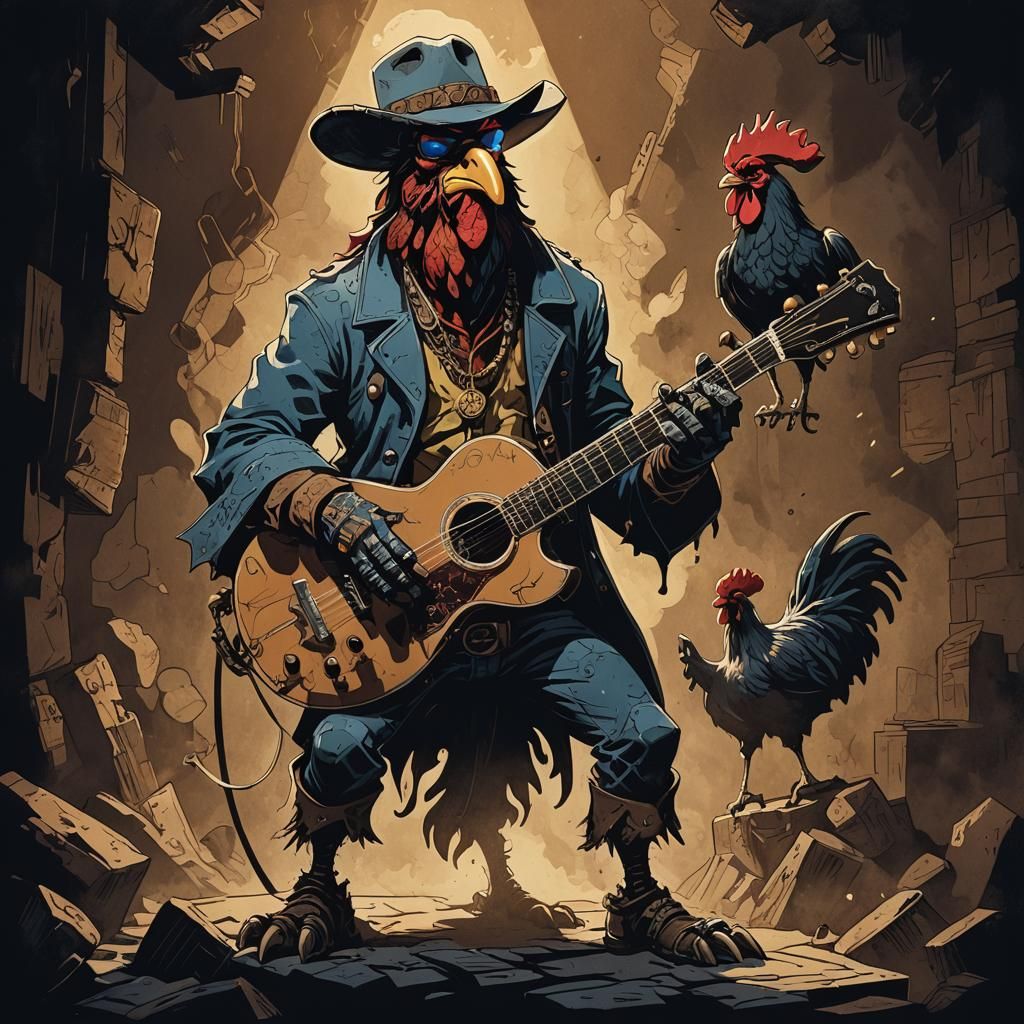 Rooster Cowboy in Hellboy Comic Art Style