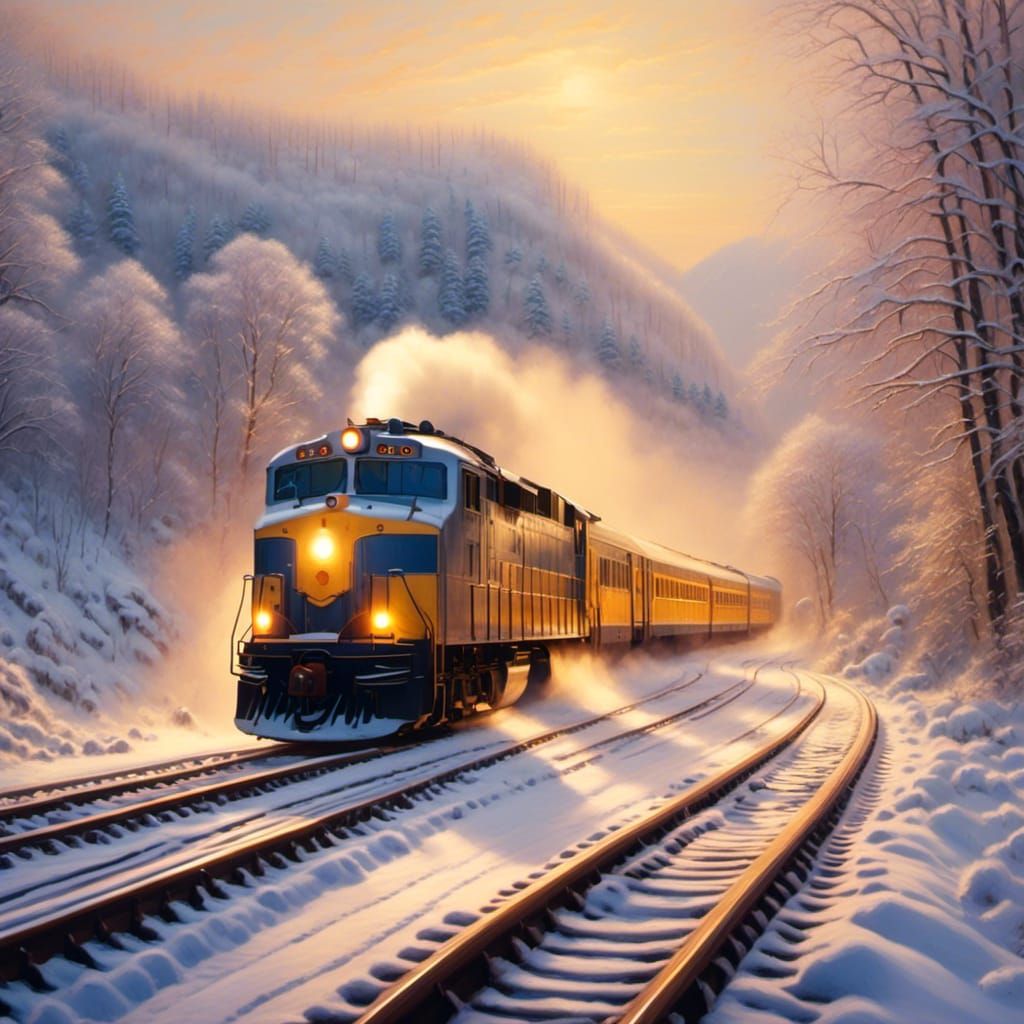 Snowy Train in Impressionist Style