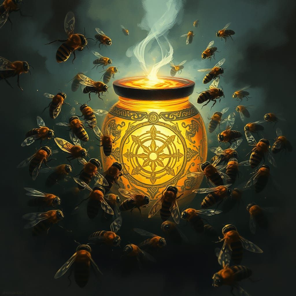 Menacing Bee Army Protects Glowing Honey Jar