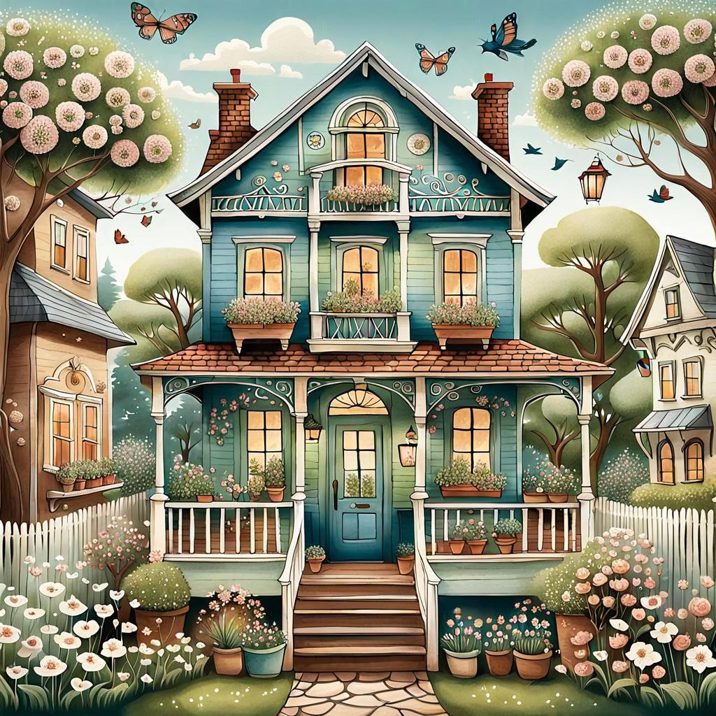 Charming Storybook House Illustration in Whimsical Style