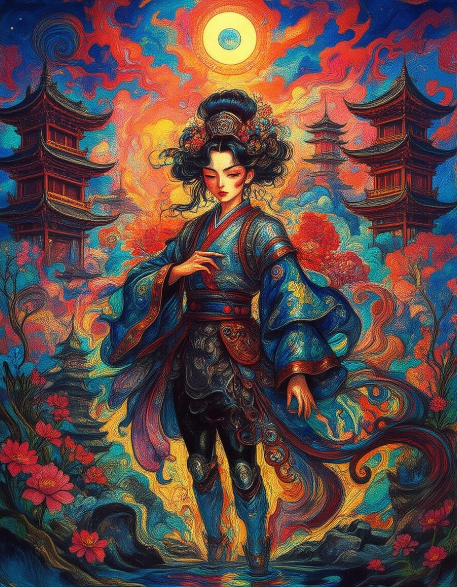 Cyborg Knight with Fairy Wings in Stained Glass Art Style