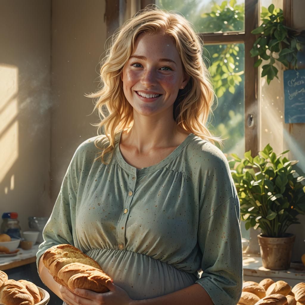 Peaceful Pregnant Woman in Sunlight: Hyperrealistic Art