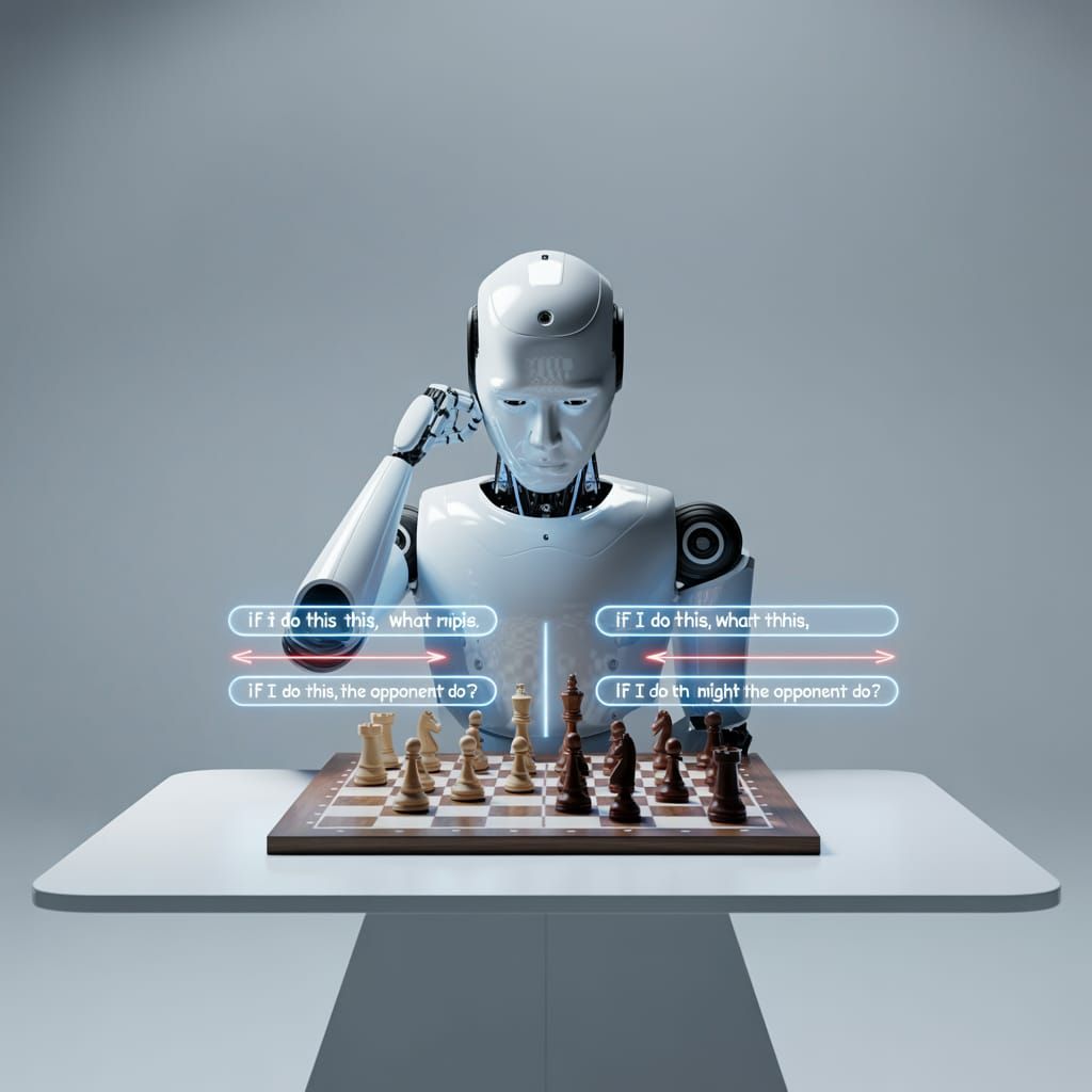 AI Robot Analyzes Chess Moves with Strategy Graphics