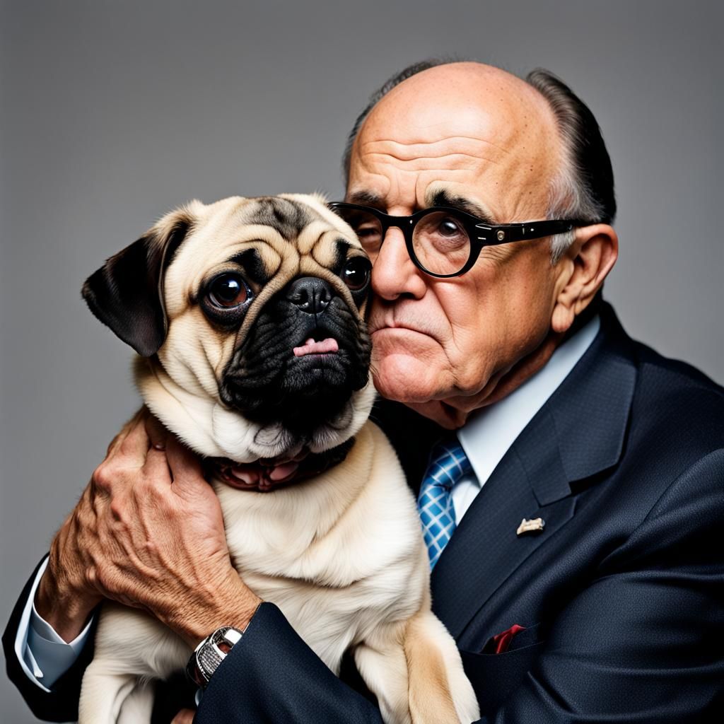 Rudy Giuliani Affectionately Kisses a Pug in Portrait