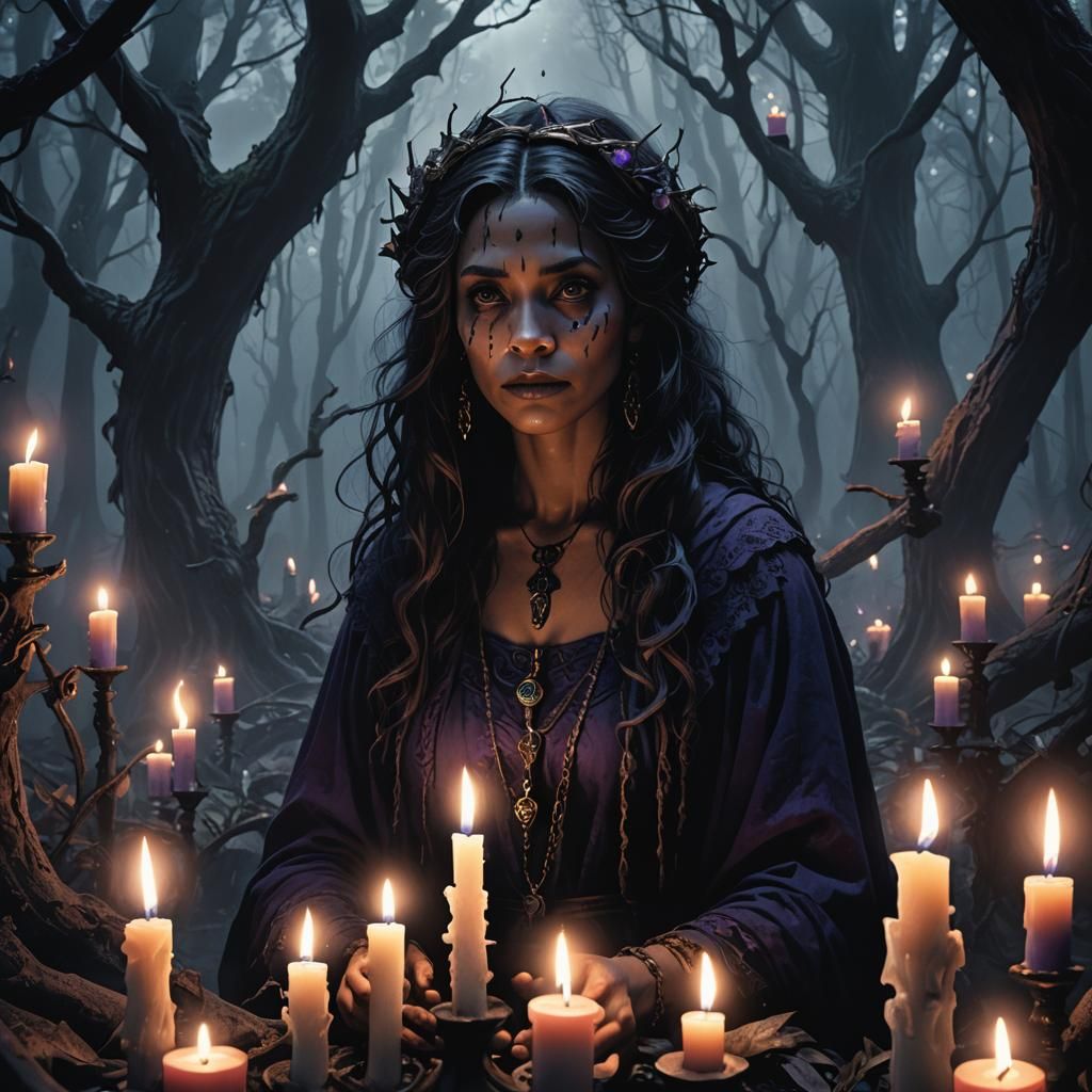 Mystical Bruja in Dark Fantasy Forest