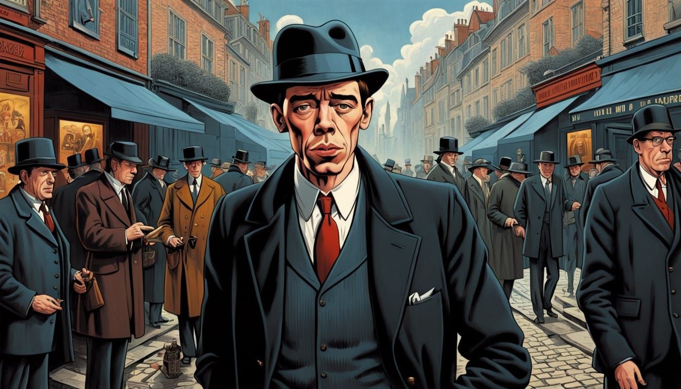 Jacques Brel in a Bowler Hat, Belgian Comic Art Style