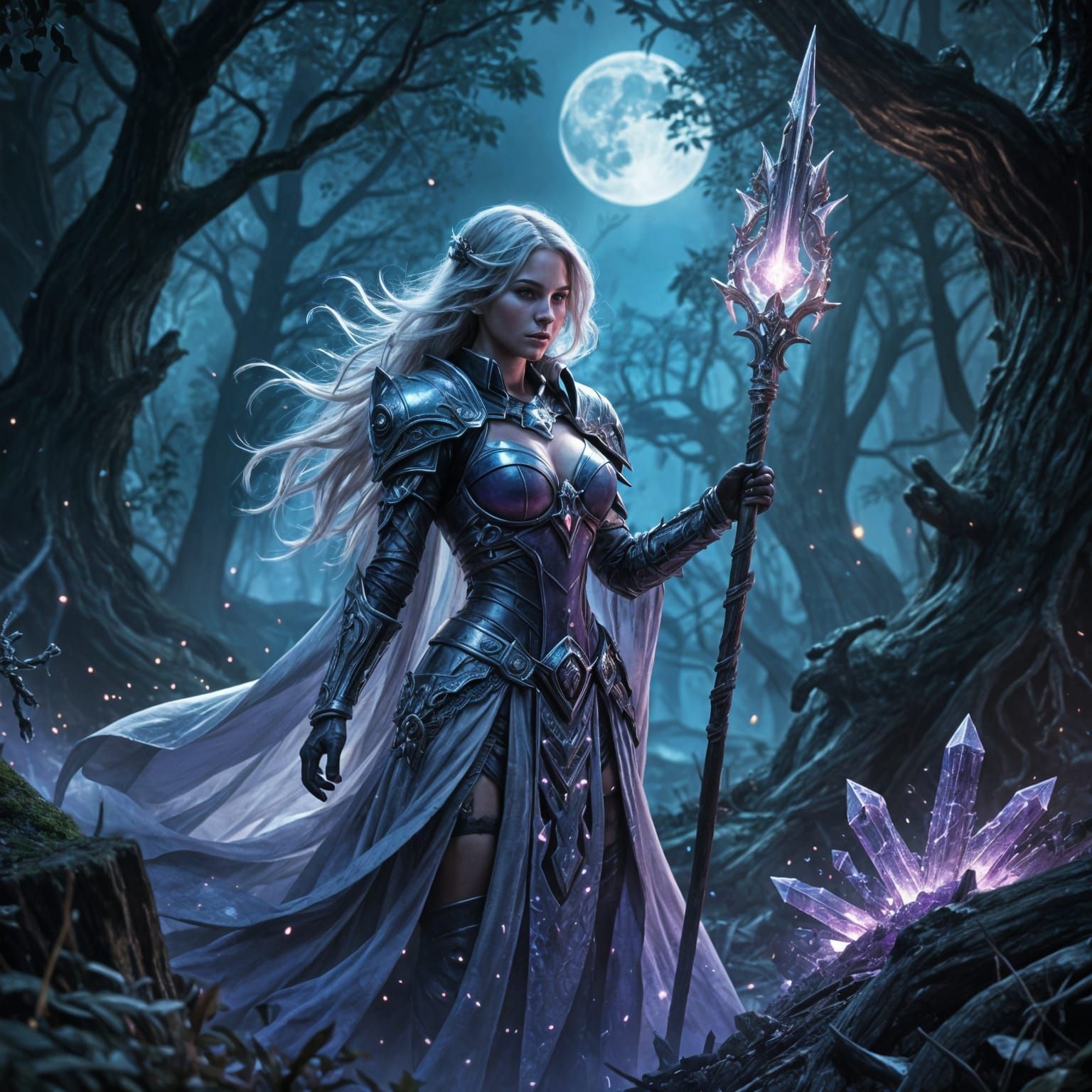 Enchanting Moonlit Grove: A Dark Fantasy Sorceress
