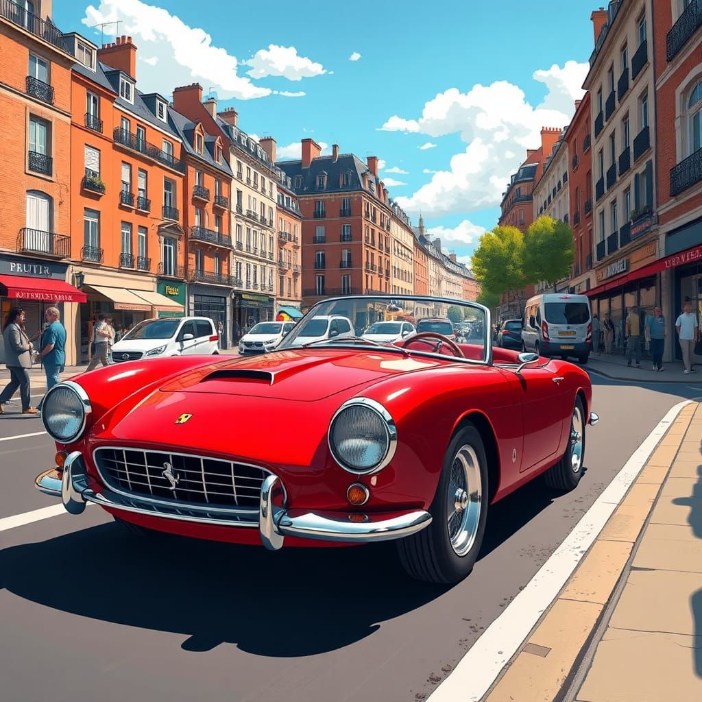 Ferrari in Paris: Anime-Style Automotive Art