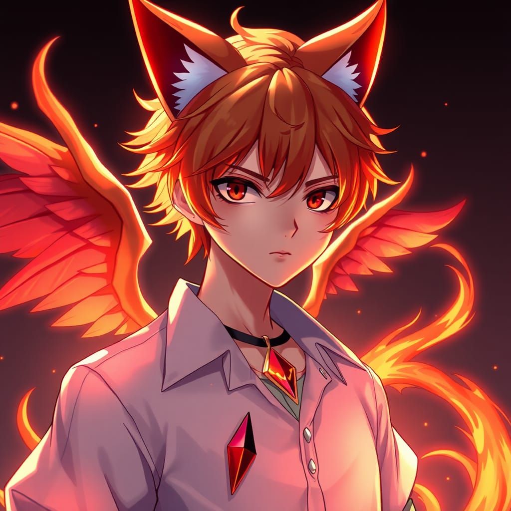 Fiery Anime Teen with Cat Features in 3D