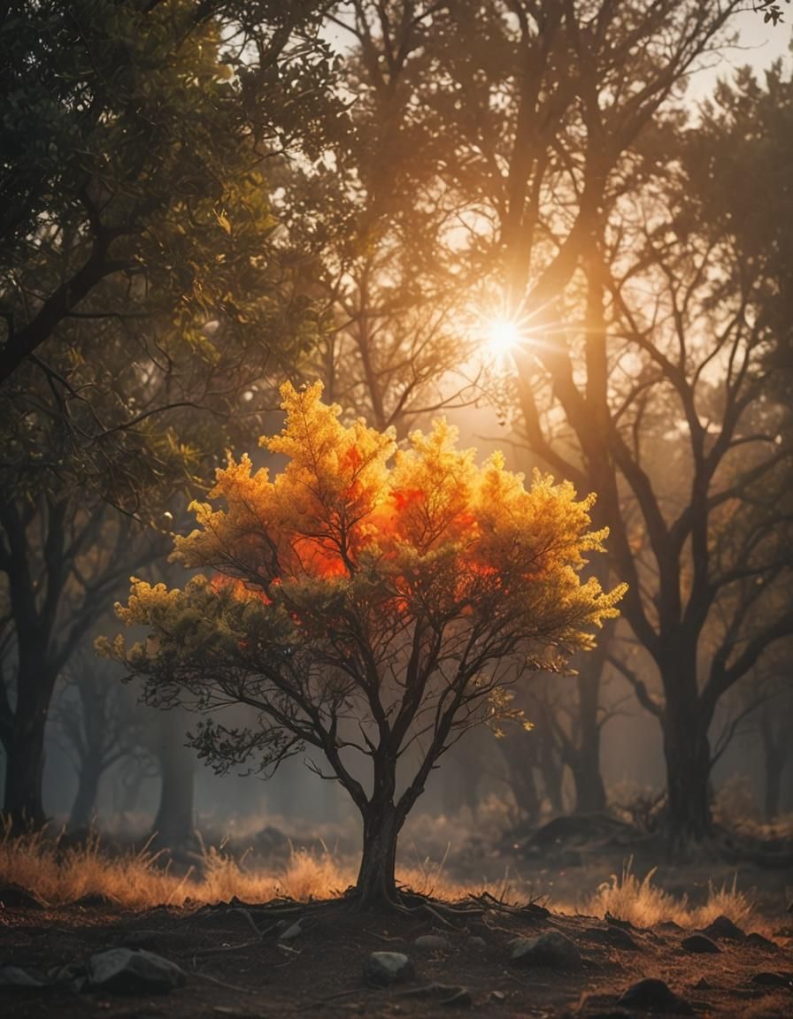 Mystical Burning Bush in Divine Radiance