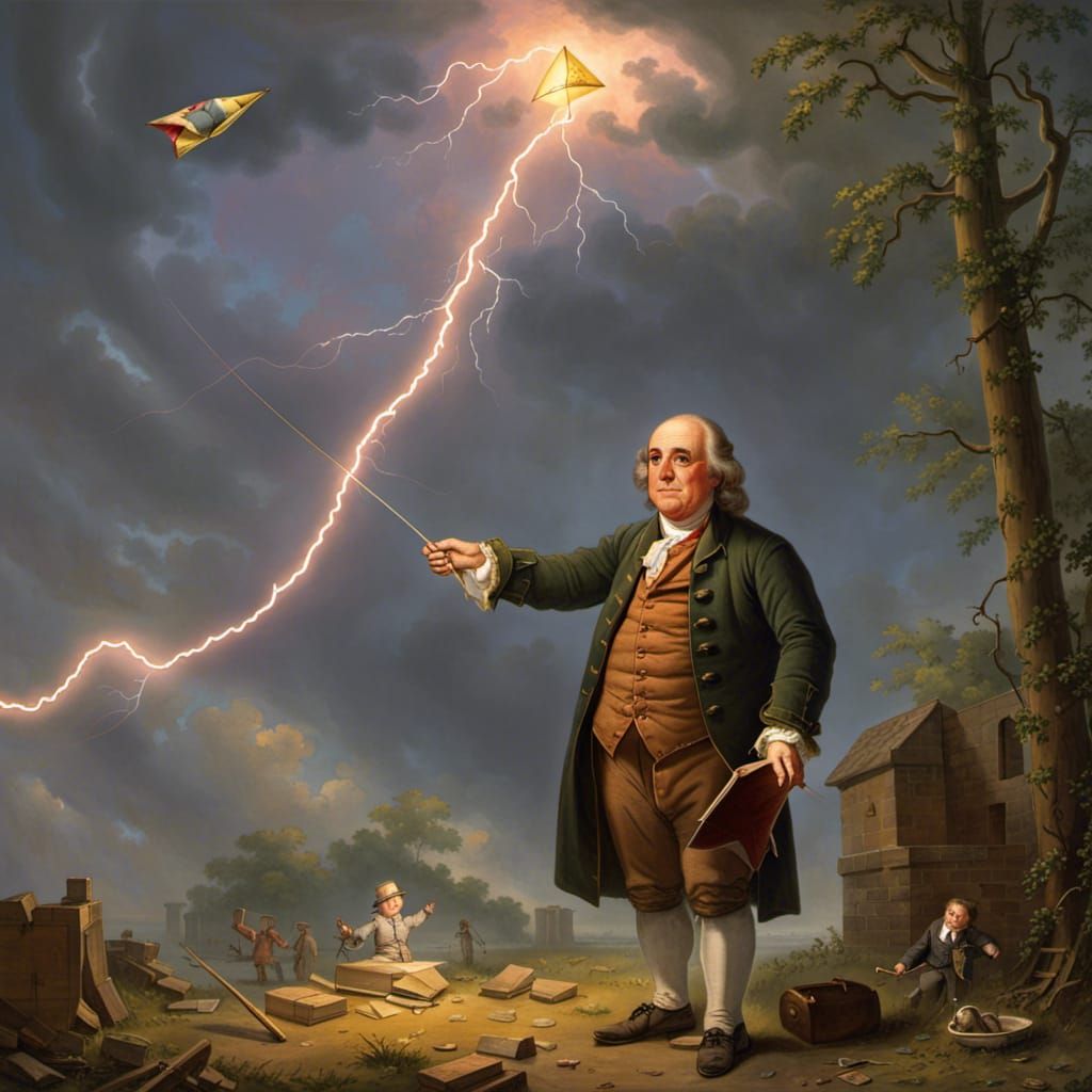 Benjamin Franklin's Kite Experiment with Lightning Strike