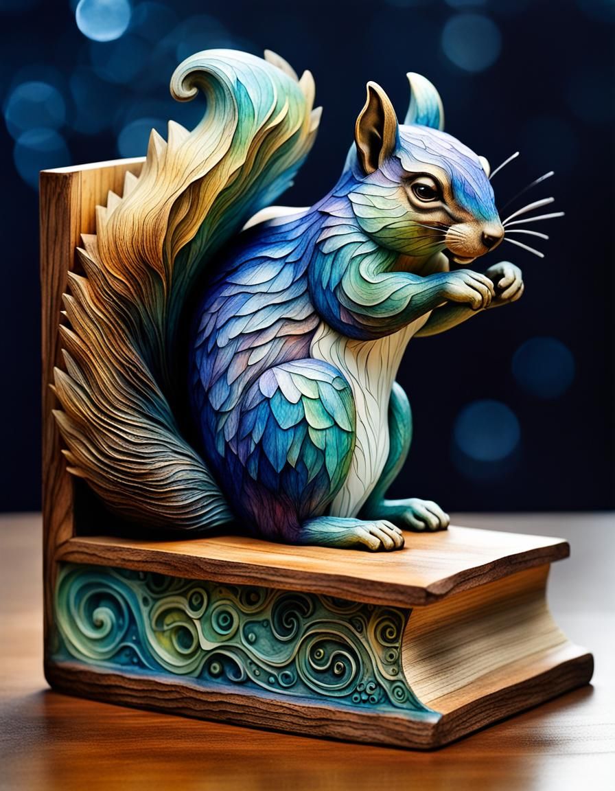 Squirrel Bookend in Stylized Watercolor Art