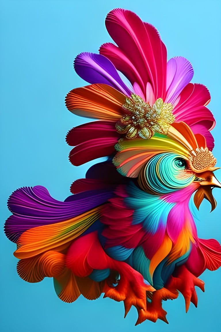 Colorful Chicken Painting in Hyperrealistic Style