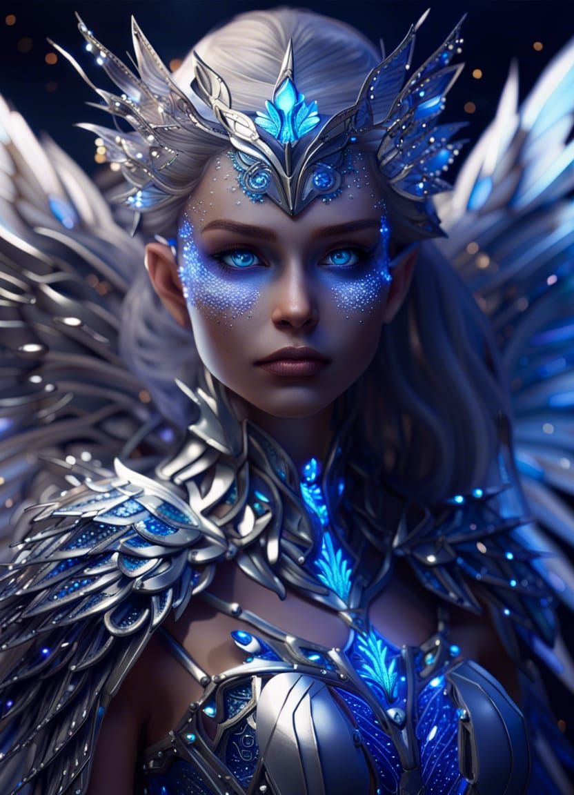 young woman fairy, warrior of glitter, fantasy, epic armor d...