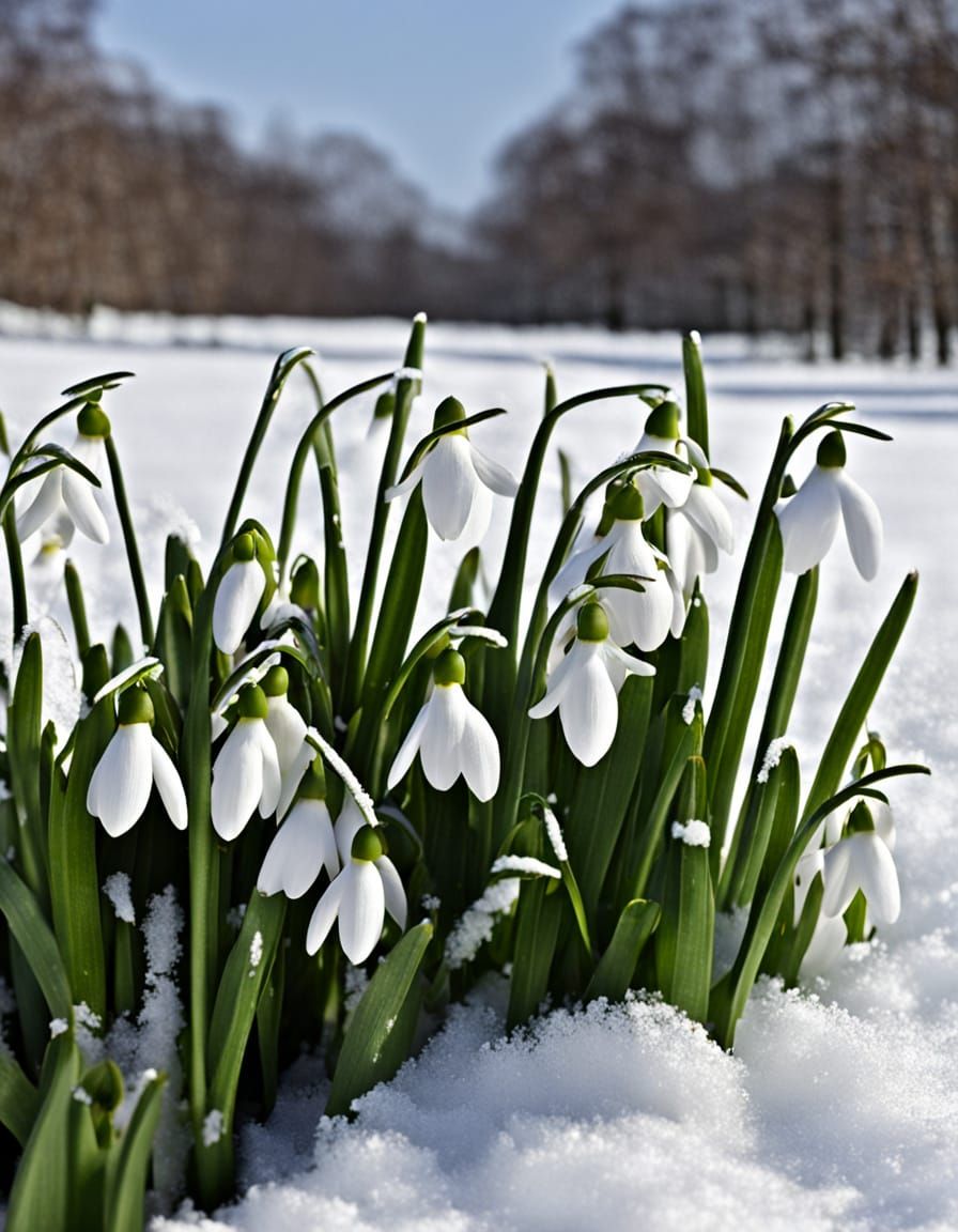 Blossoming Snowdrops in a Winter Wonderland