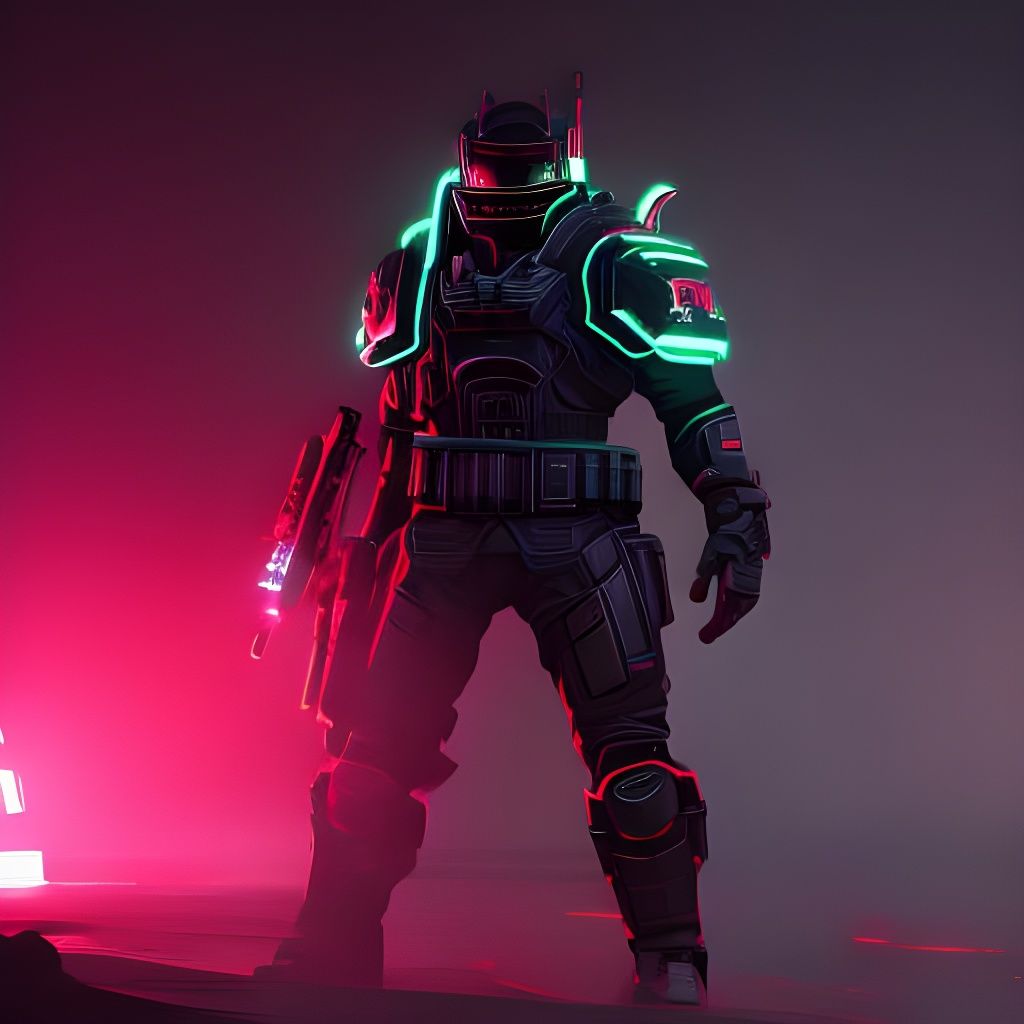 Cyberpunk Bounty Hunter in Neon Cityscape