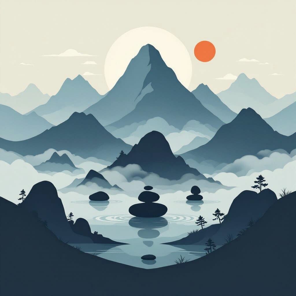 Zen Mountain Landscape Flat Graphic Design