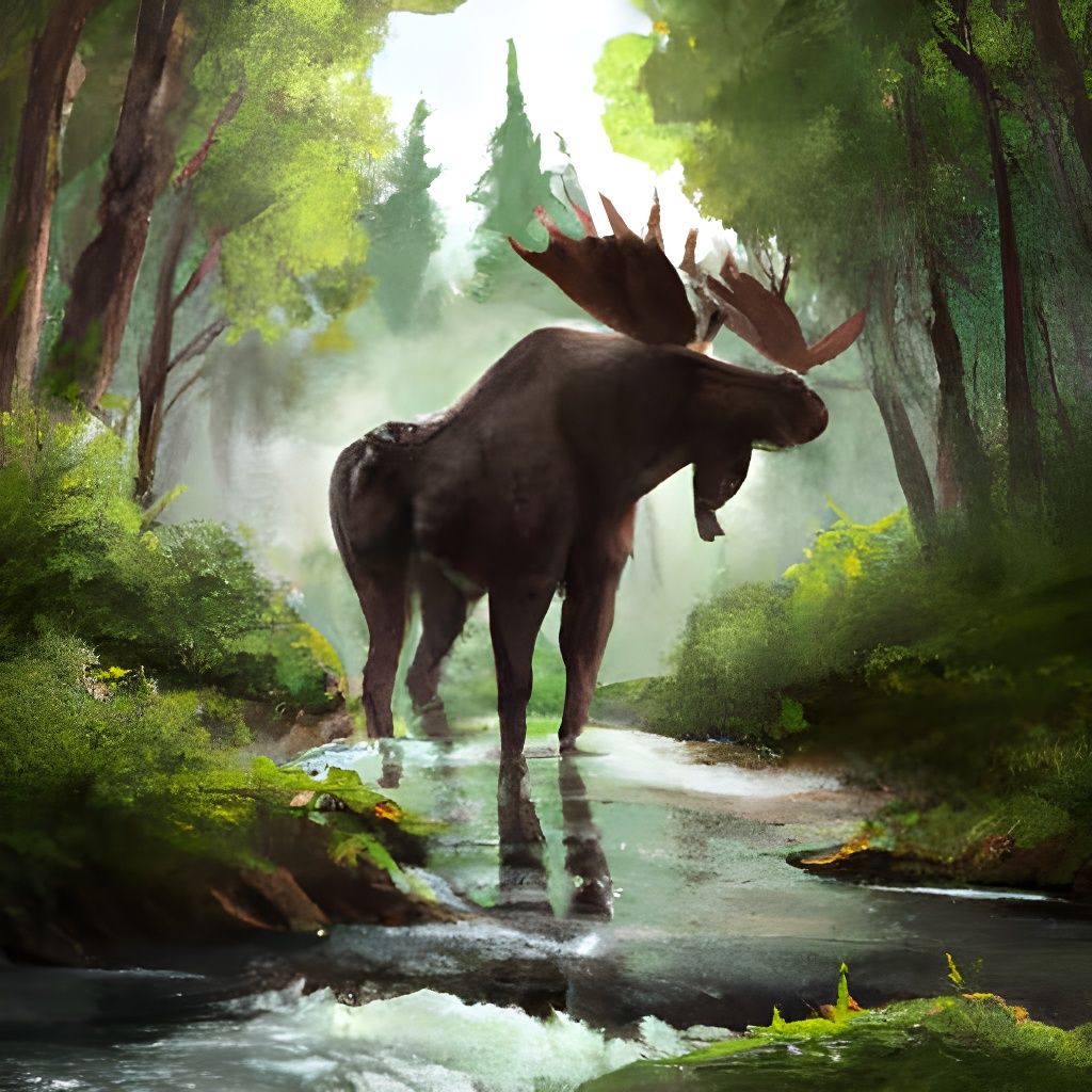 Majestic Moose in Forest: Digital Matte Painting