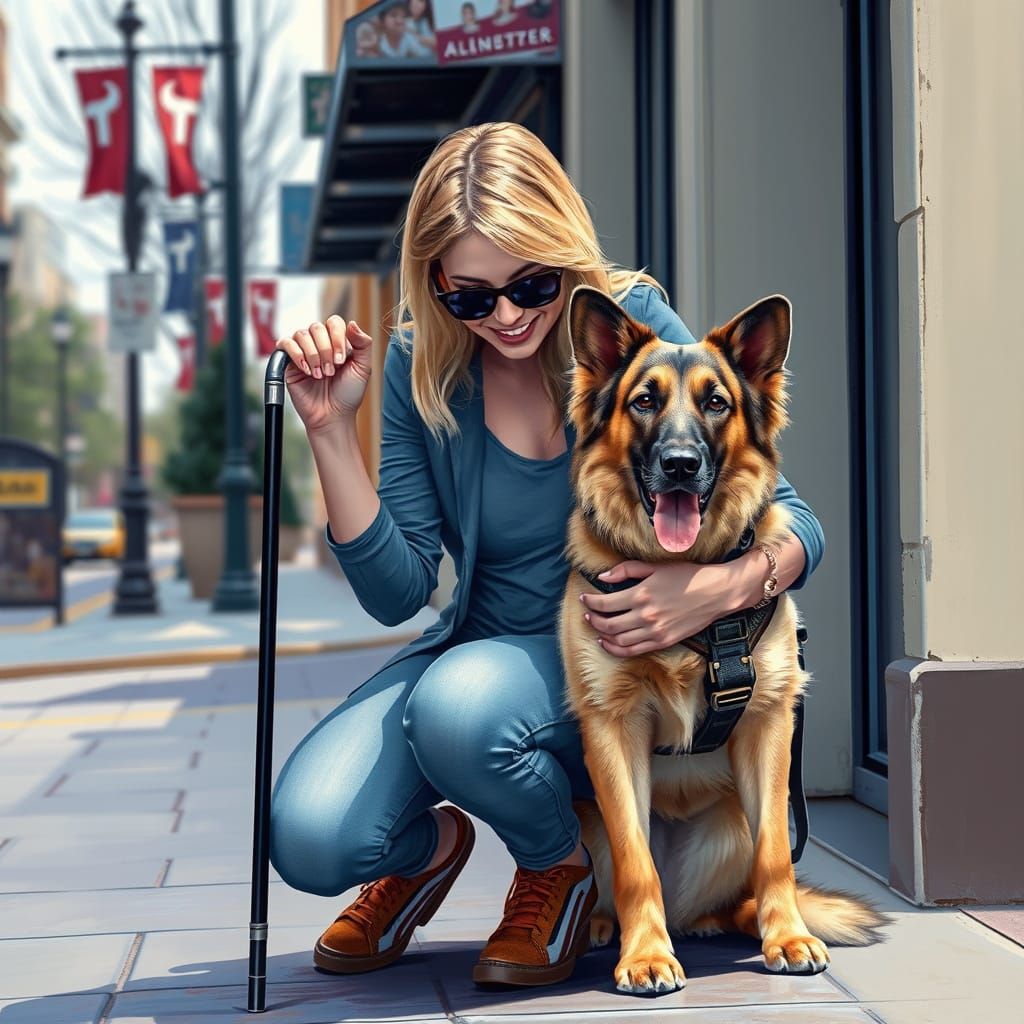 Blind Woman and Her Faithful German Shepherd