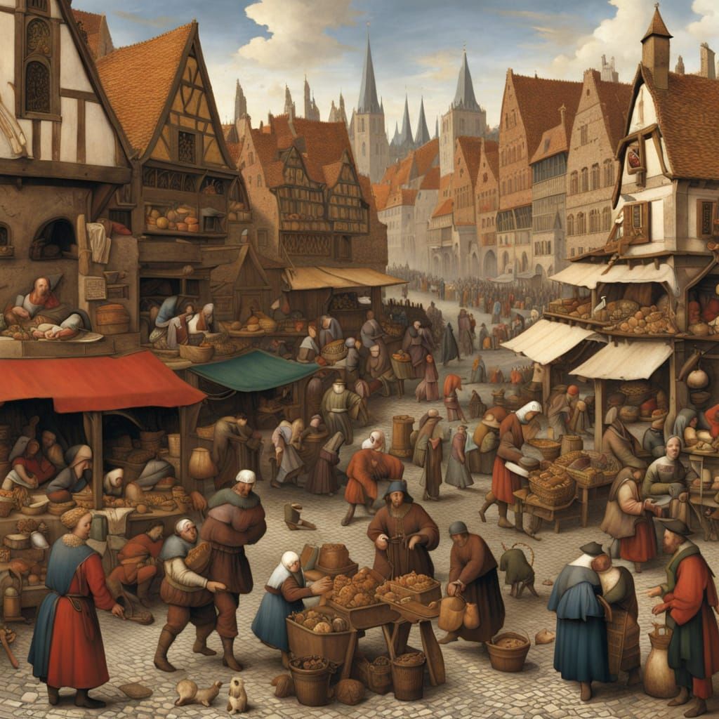 Medieval Marketplace in Flemish Renaissance Style