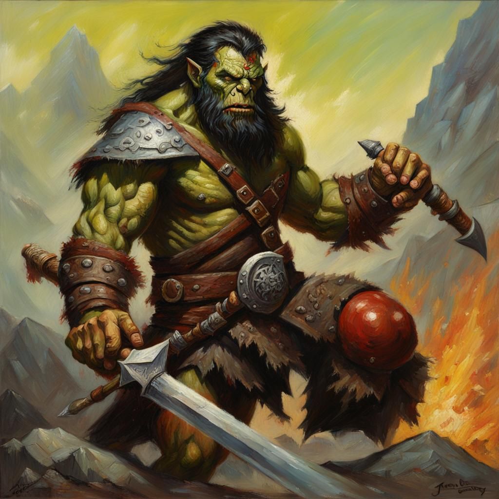 Half-Orc Barbarian Oil Painting