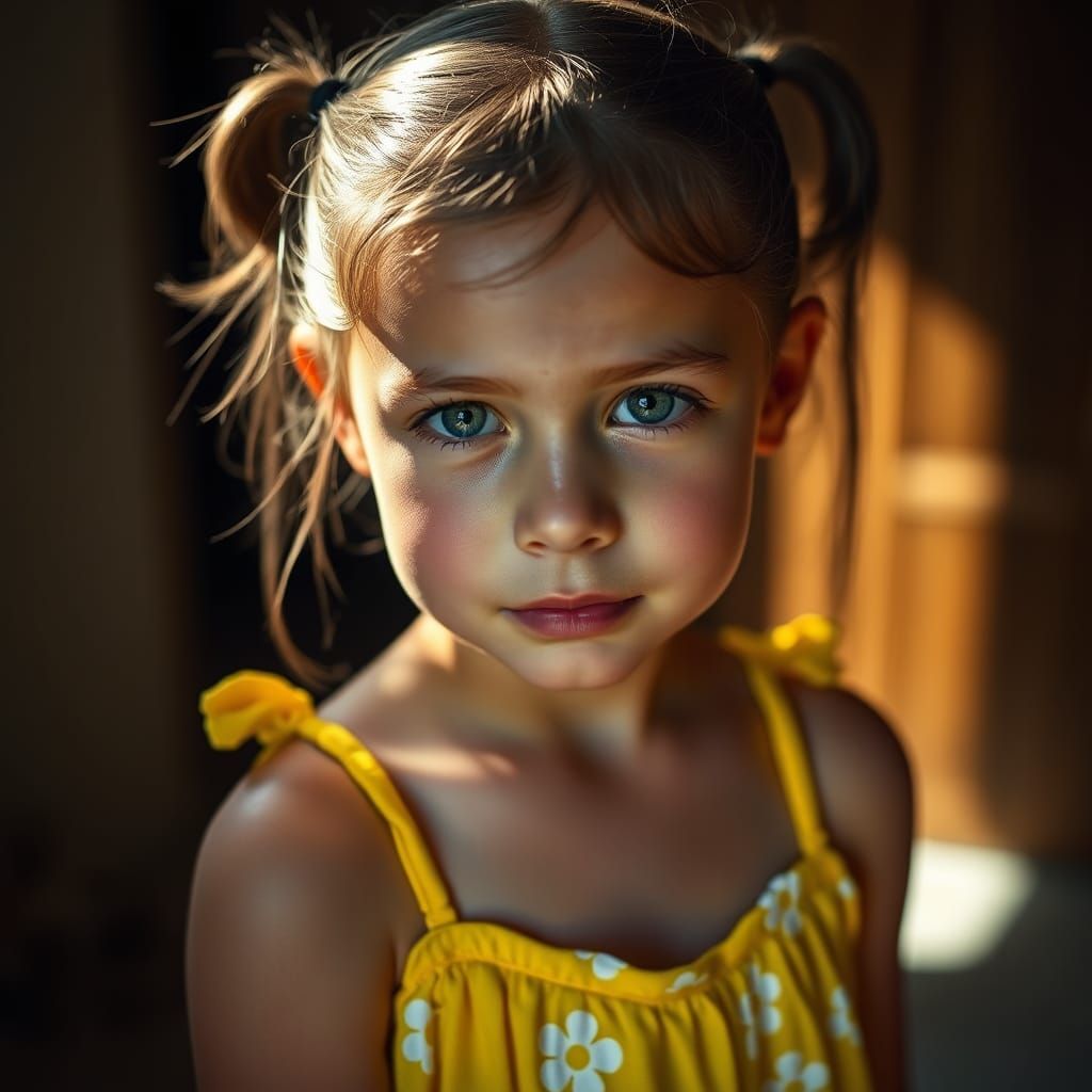 Expressive Girl in Yellow Dress: Portrait Photography