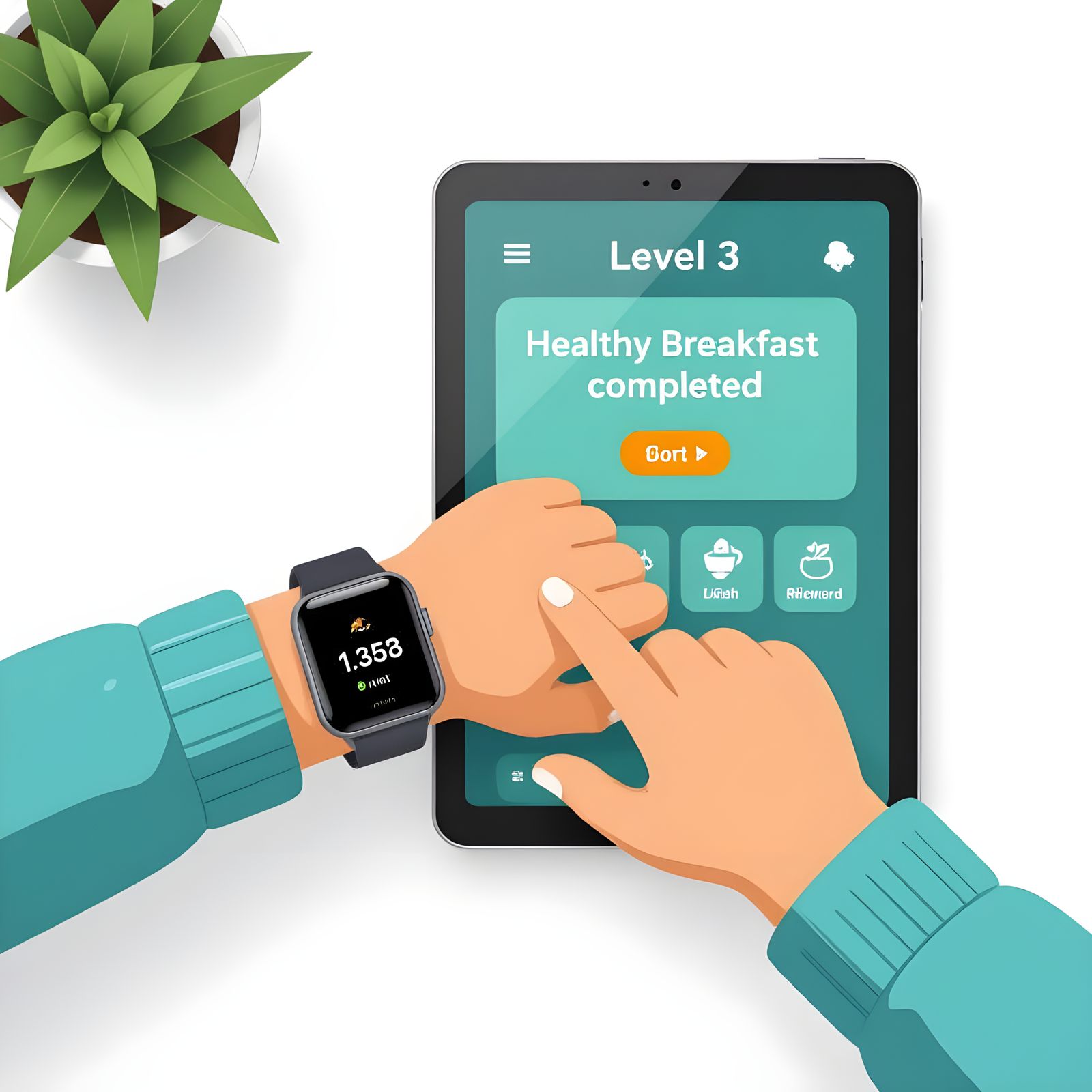 Child's Hand with Fitness Tracker in Flat Vector Style