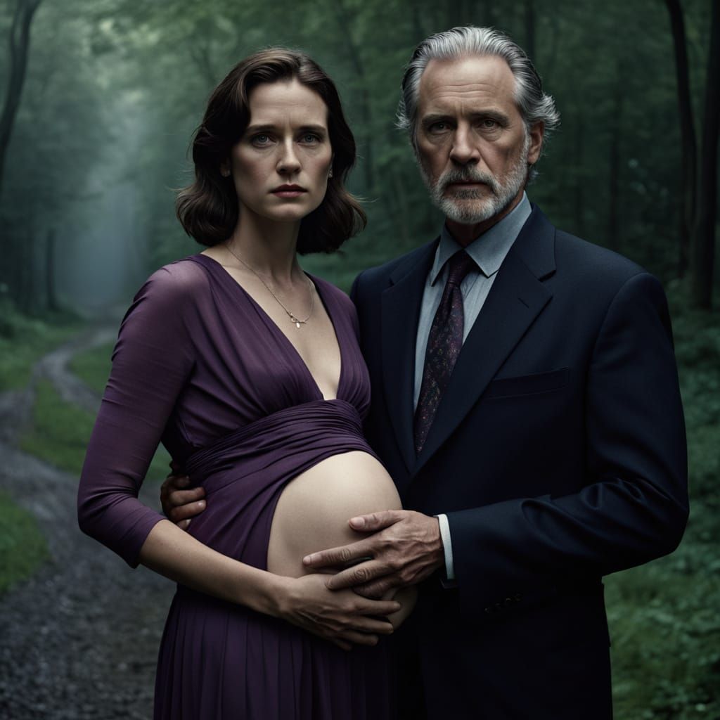 Cinematic Portrait of Pregnant Woman in Purple Suit