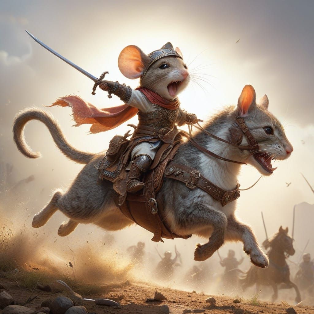 Cute Mouse Warrior Charging Forward in Photorealistic Style