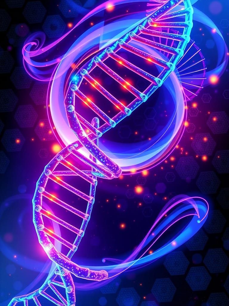 Dreamlike DNA Double Helix in Iridescent Colors