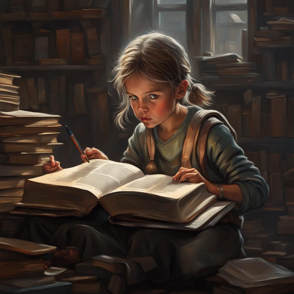Dystopian Study: Intricately Detailed Girl Reading