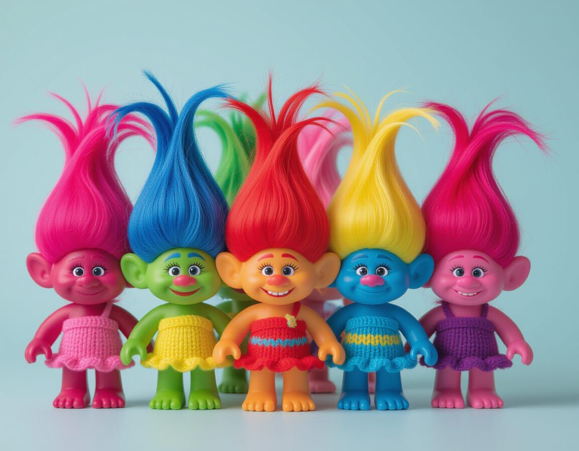 Hyper-Realistic Troll Dolls with Colorful Hair in 8K