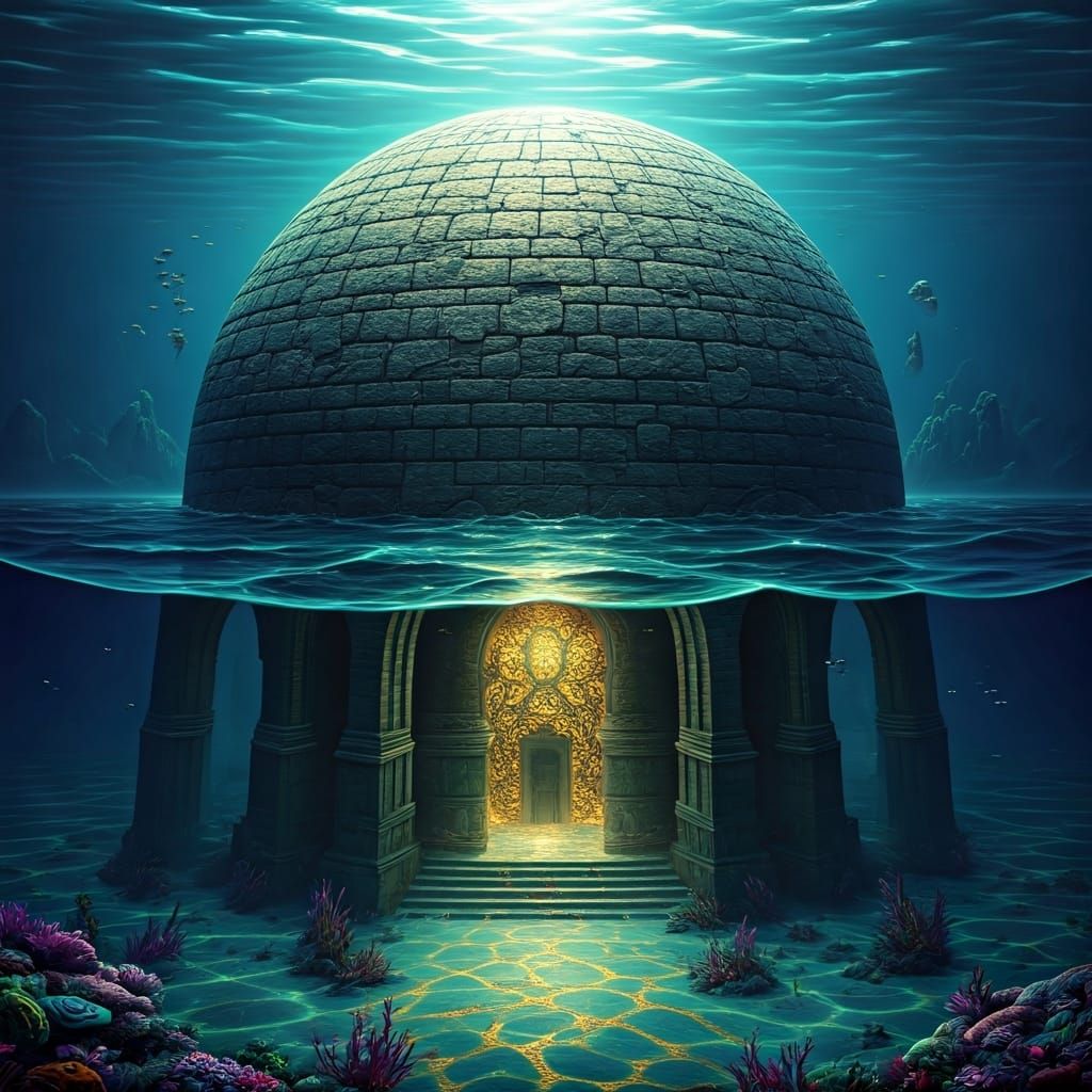 Underwater Stone Dome with Golden Mosaic Patterns