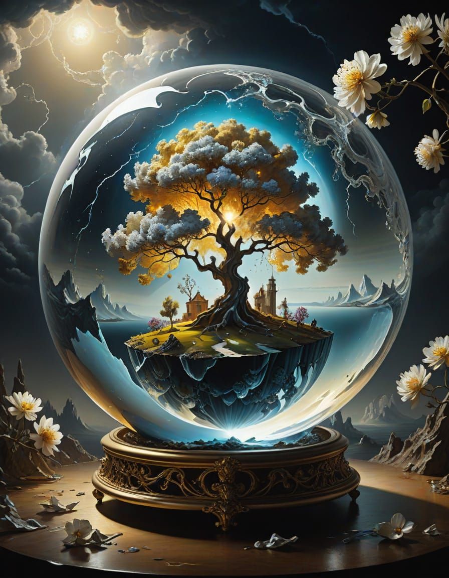 Island Planet in Crystal Orb, Surrealism