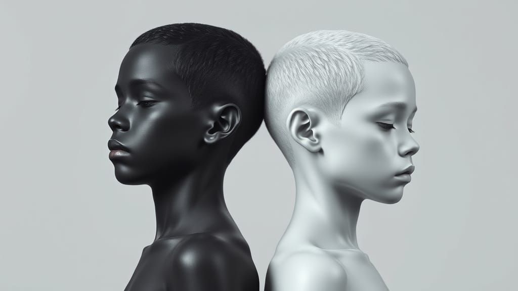 Hyperrealistic Portrait of Two Boys Dissolving